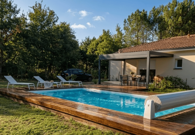 terrasse en bois construite par Damien Duportets dans les Landes